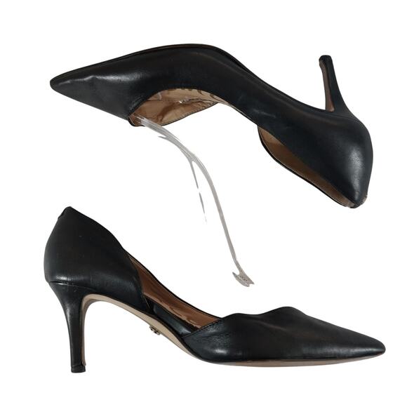 SAM EDELMAN! BLACK GENUINE LEATHER POINTY TOE CLASSIC CUTAWAY PUMPS! SZ 5.5M - Picture 4 of 8